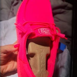 Brand new, authentic, electric pink, size 6 HEY DUDES